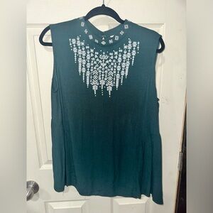 Knox Rose Green Embroidered Studded Sleeveless Top Blouse XL